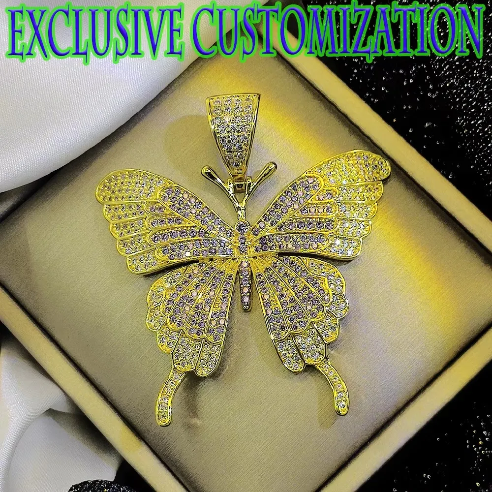 New exclusive custom hip-hop gold necklace, diamond butterfly pendant, exquisite 18K gold plating technology, fashionable