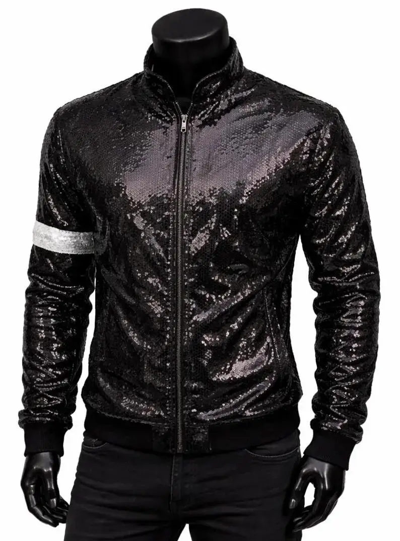 

Unisix Michae-l Costume Billi Jean Show Jacket Concert Inspired Black Sequin Jacket Halloween Fancy Singer Costume Coat