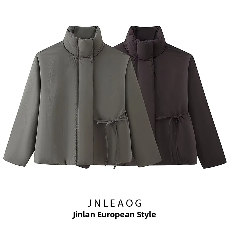 

Loose Long Sve Cotton Jaet with Belt Street Sle Women's Autumn New Arrival Simple Color Zipper Closure Coat