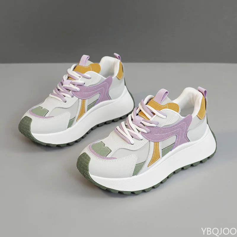 캐주얼하고 편안한 두꺼운 밑창 여성 신발 봄 가을 유행 다용도 스니커즈 새로운 통기성 메쉬 여성 신발