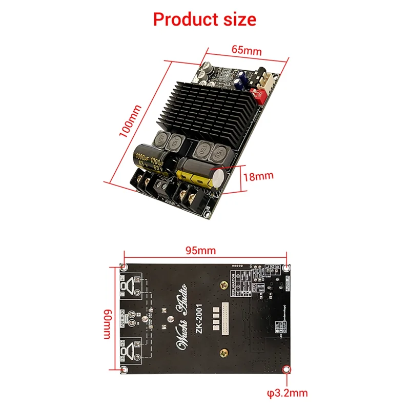 ZK-2001 Digital Amplifier Board 2.1 Channel 2X100W+200W Subwoofer TPA3221 Bluetooth Amplifier Module With Shielded Wire