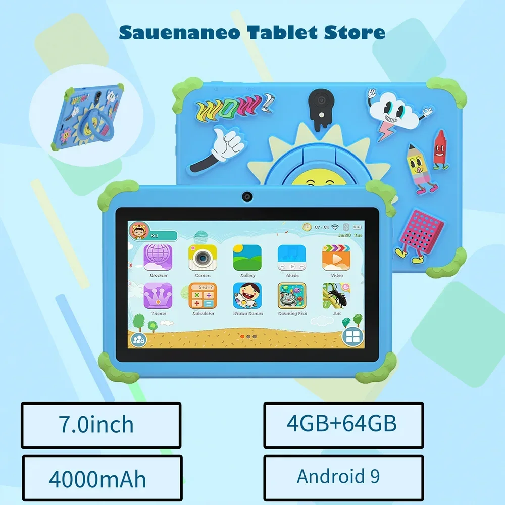 Новый 7,0-дюймовый детский планшет Android, 4 ГБ ОЗУ, 64 ГБ ПЗУ, поддержка расширения 1 ТБ для детского программного обеспечения Google Bluetooth, Android 9
