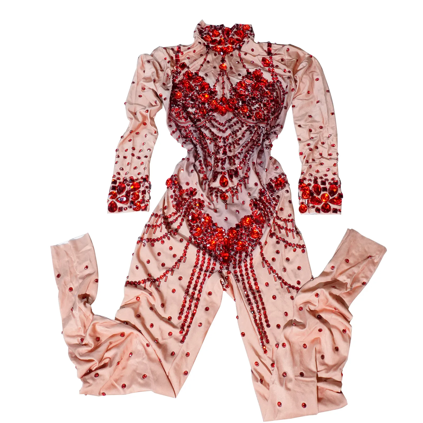

Women Sexy Sparkly Rhinestones Jumpsuit Long Sleeve Birthday Party Outfit Dancer Show Rompers Performance Stage Club Bar Queen