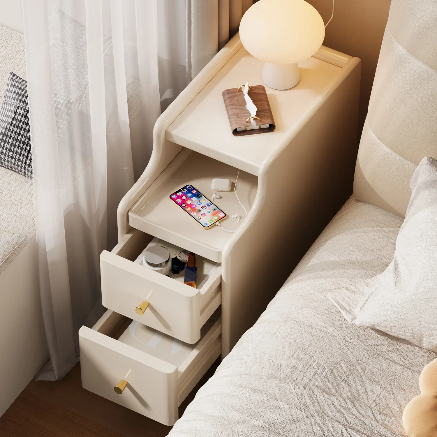 

Solid wood bedside table Modern simple bedroom bedside small ultra-narrow storage cabinet Household side cabinet Locker locker