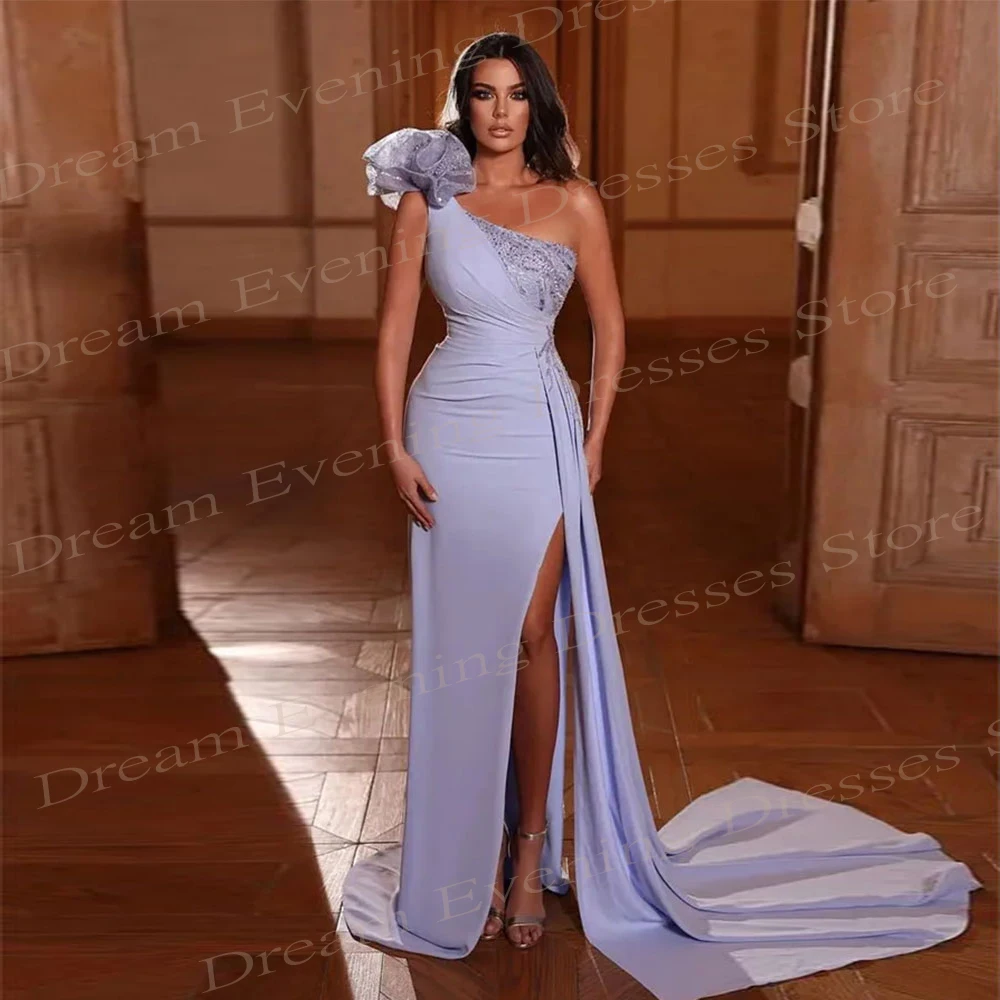 2024 Graceful Purple Women's Mermaid Pretty Evening Dresses Modern One Shoulder Prom Gowns Sexy High Side Split Robes De Soirée