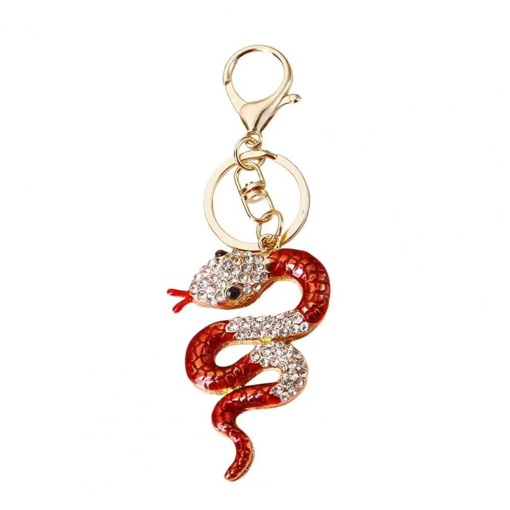 Auspicious Snake Design Keychain Metal Rhinestone Keychain 2025 Year of Snake Keychain with Rhinestone Charm Statue Chinese New