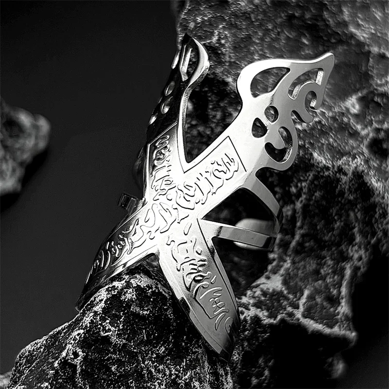 إمام علي السيف مسلم الإسلام سكين خواتم للرجال النساء الفولاذ المقاوم للصدأ العربية ذو الفقار قابل للتعديل المفتوحة البنصر مجوهرات هدية