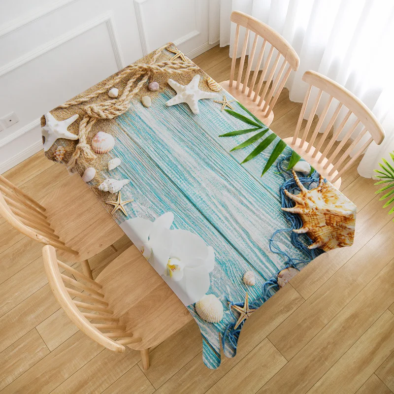 VIKAMA Ocean Wind Sea Star Shell Pattern Tablecloth Daily Kitchen Dining Table Decoration Picnic Mat Home Decoration