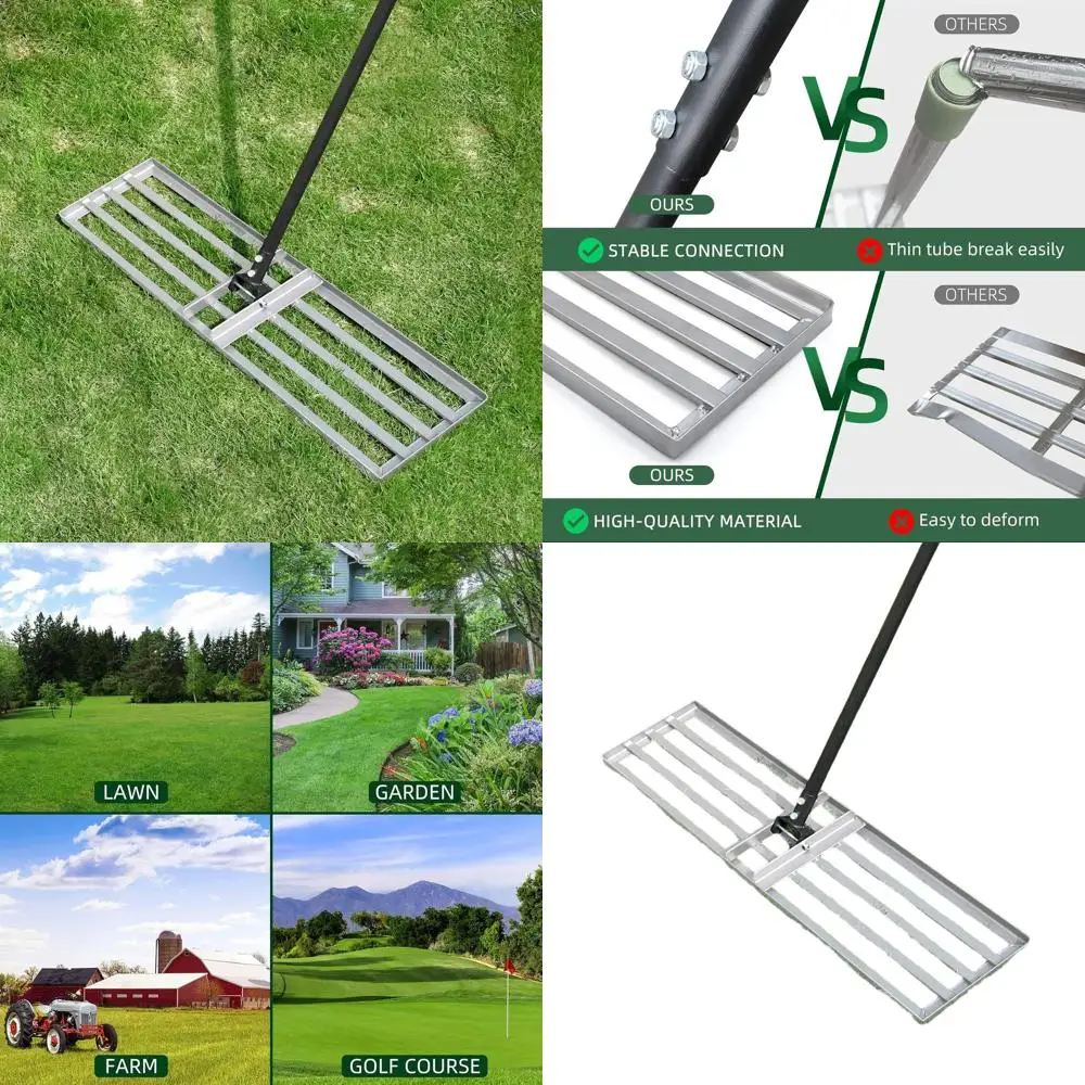 

Heavy-Duty 36 Wide Lawn Leveling Rake with 69 Handle for Yard, Garden, and Golf Course Maintenance