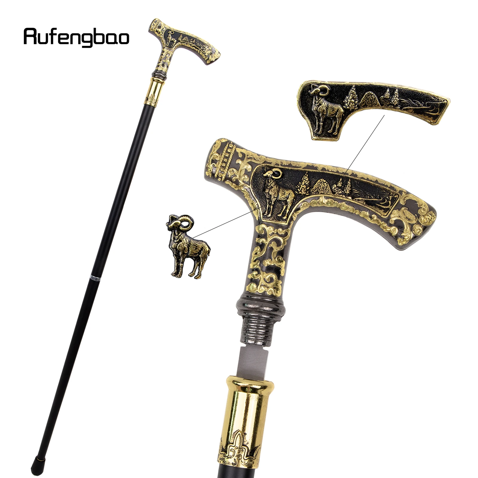 Goud Zwart Dier Beer Adelaar Wolf Geit Hert Wandelstok Met Verborgen Plaat Zelfverdediging Mode Cane Cosplay Crosier Stick 90Cm