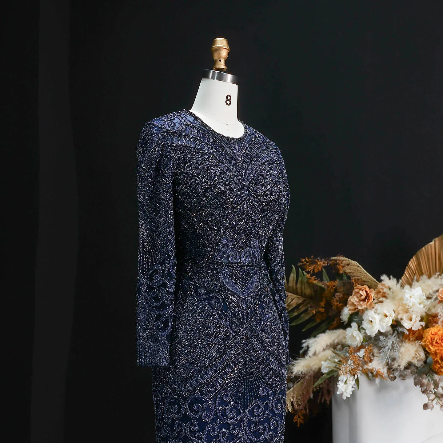 Sharon Said Dubai Übergröße Schwarzes Langarm-Paillettenkleid mit Perlen, Meerjungfrauen-Abendkleid, Saudi-Arabisches Damen-Ballkleid SS056 Maßanfertigung – Detail 13