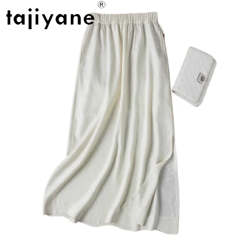 TAJIYANE 100% Mulberry Silk Long Skirts for Woman Elegant Jacquard Milky White Skirt New Arrivals 2025 Summer Clothes юбка