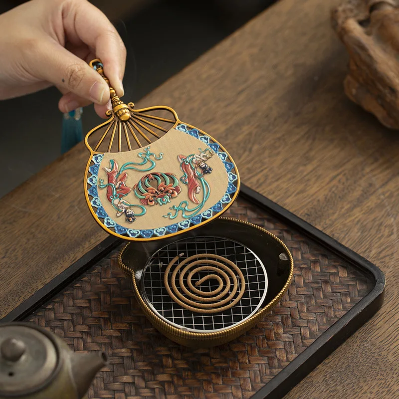 

Vintage Mini Enamel Incense Burner, Chinese Style Enamel Mini Incense Burner Stand, Handmade Antique Sandalwood with Pipa Shape