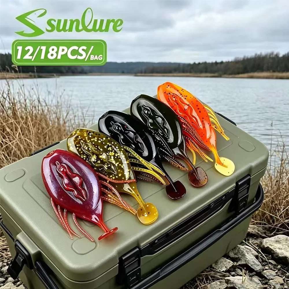 

Sunlure 12/18pcs Artificial Silicone Wobblers Swimbaits Tadpole Shaped Tentacle Flat Tail Soft Bait 6-color Bass Fishing Lures