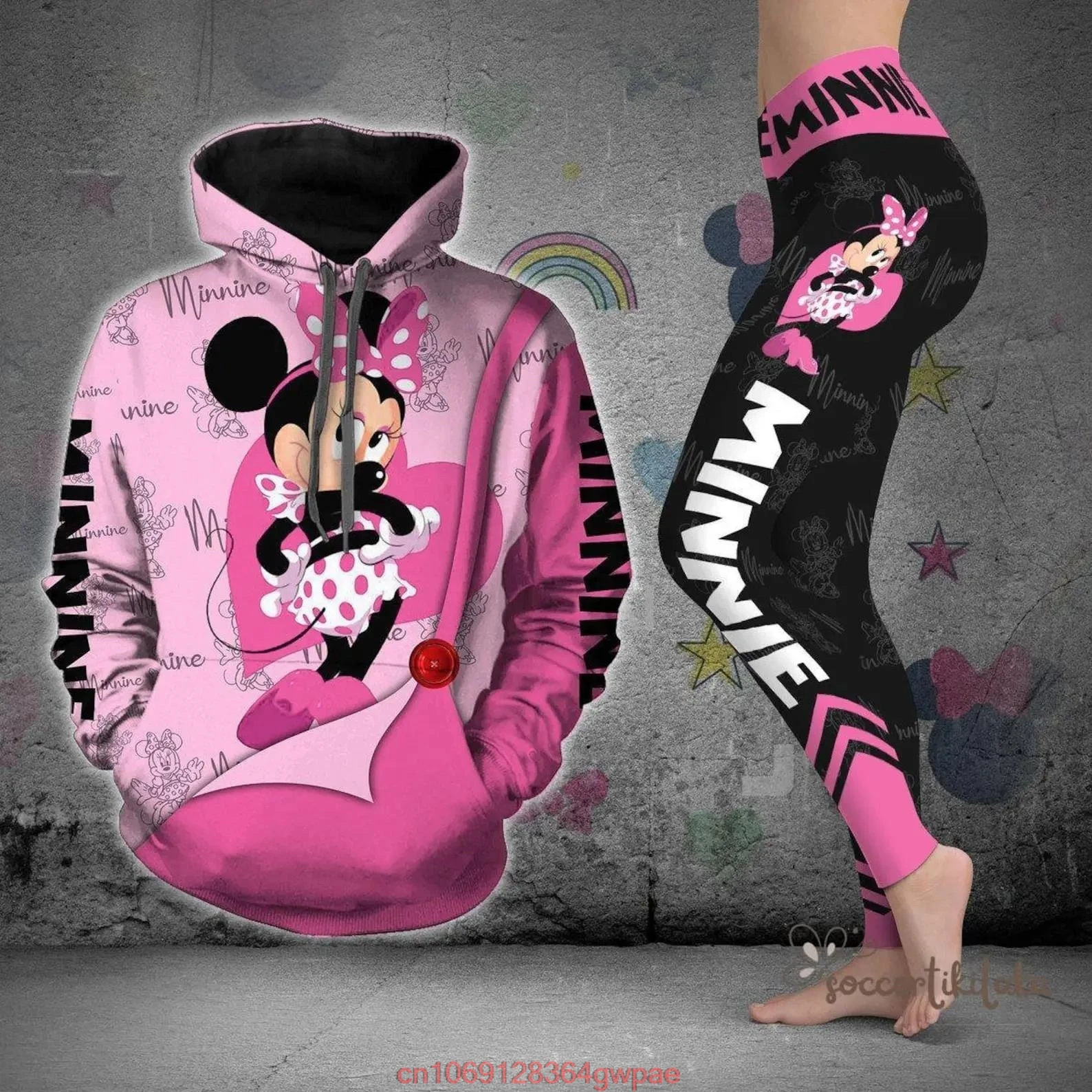 Disney Minnie Mouse Hoodie Women\'s Hoodie Set Minnie Yoga Pants Sweatpants Womens Disney Yoga Hoodie Leggings Fashion Tracksuit