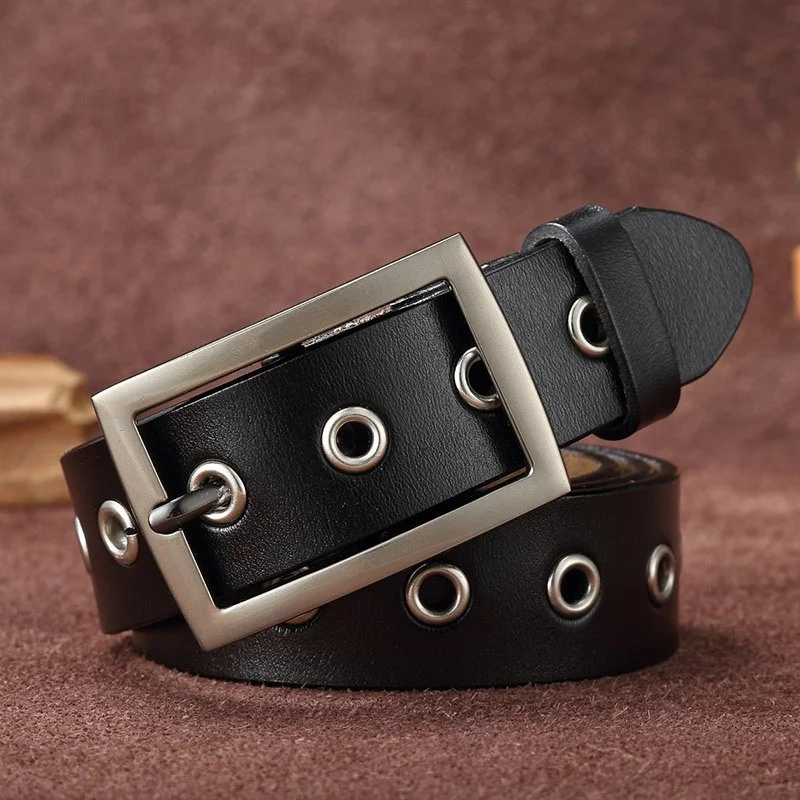 

100% genuine real leather Punk cut out rivet women's belt cow Korean versatile thin extended fashion