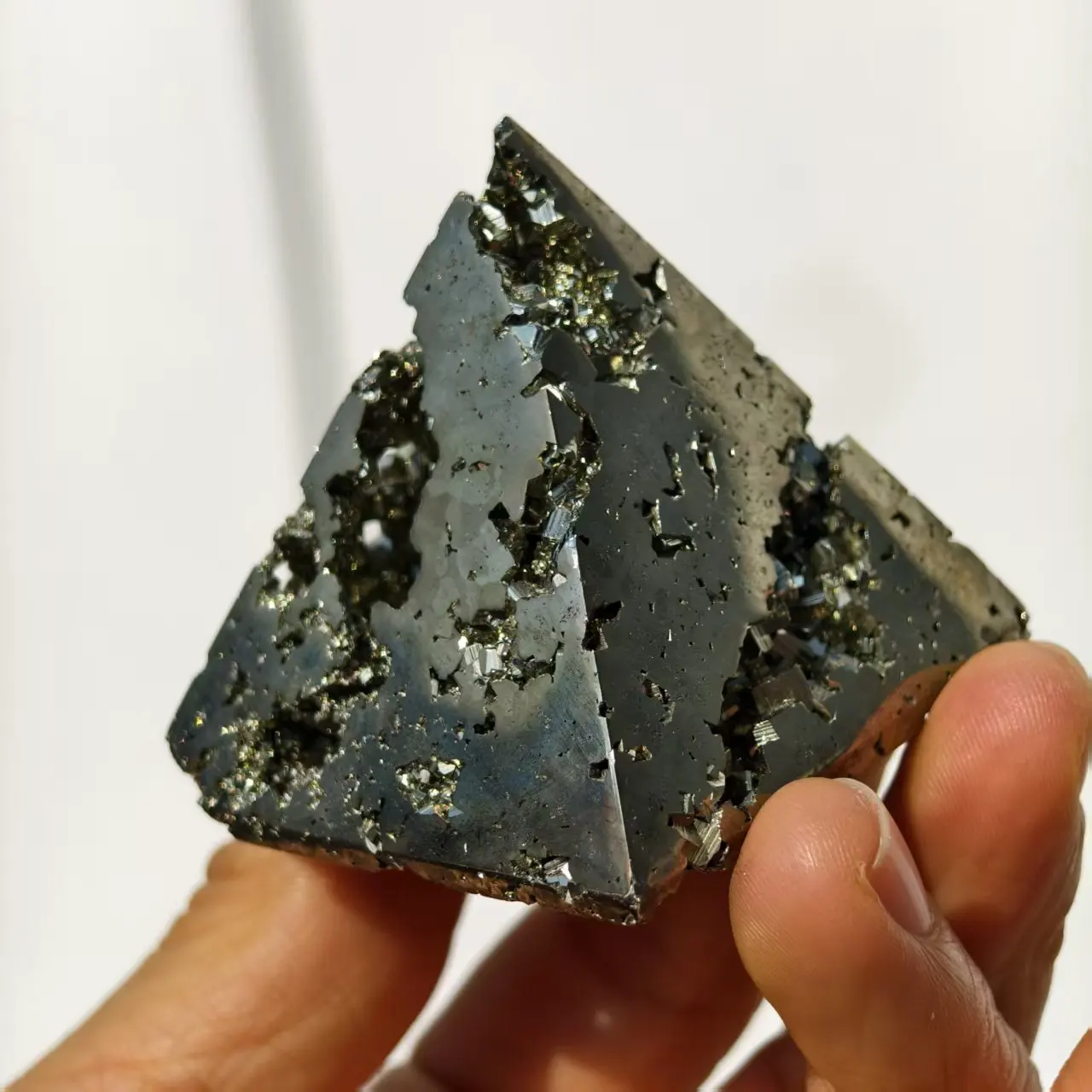 Natural Pyrite, Pyramid, Quartz Crystal Pyrite Raw Stone, Polished, Pyramid, Mineral Healing