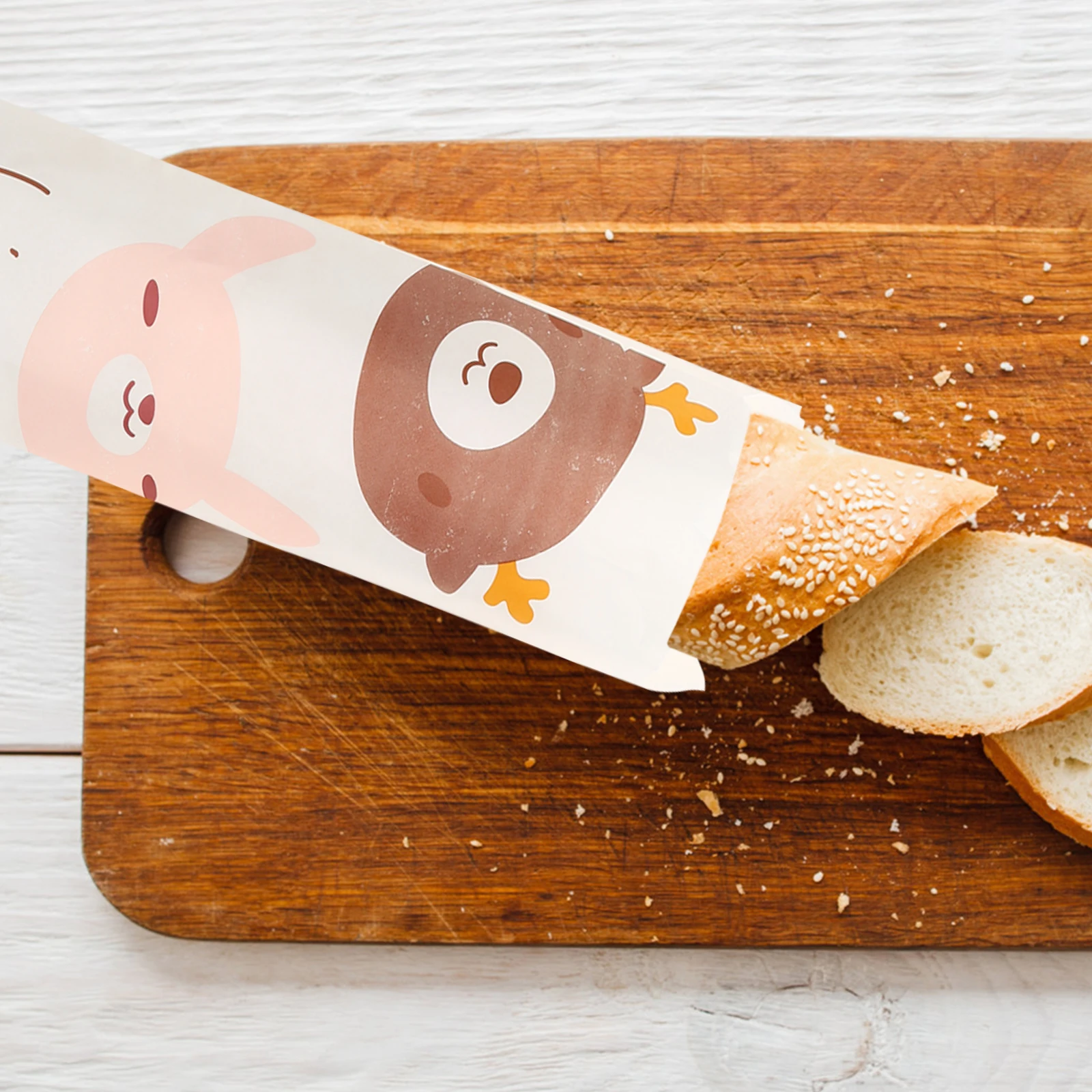 

100pcs Greaseproof Bread Bags Kraft Paper Food Grade Oil Resistant 35x24x3cm Animal Pattern French Stick Storage