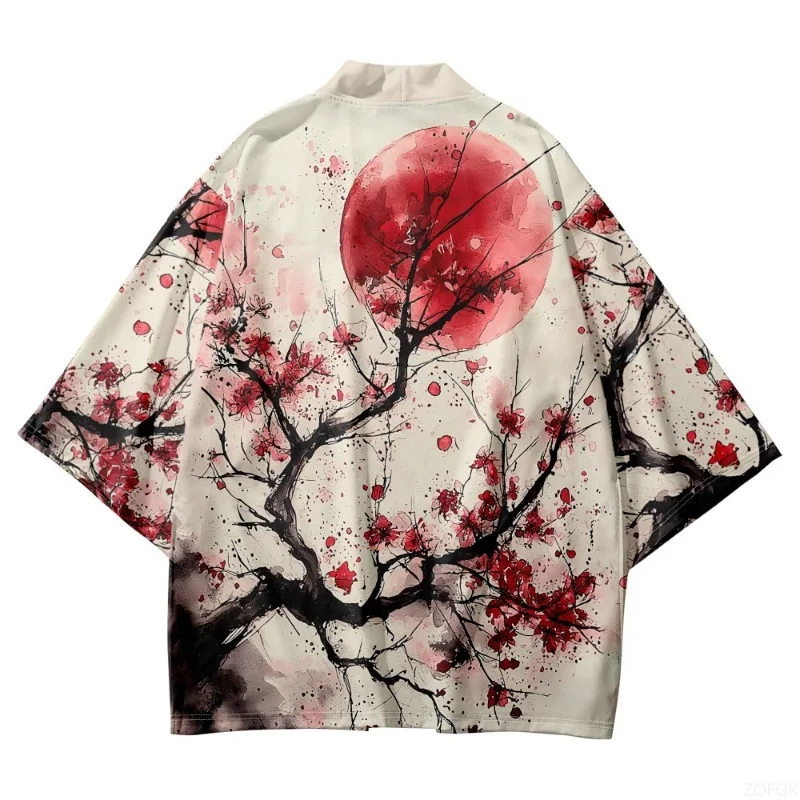Chinese Style Flowers Print Kimono Japanese Streetwear Cardigan Women Men Harajuku Haori Top Shirts Yukata Asian Clothes image 2