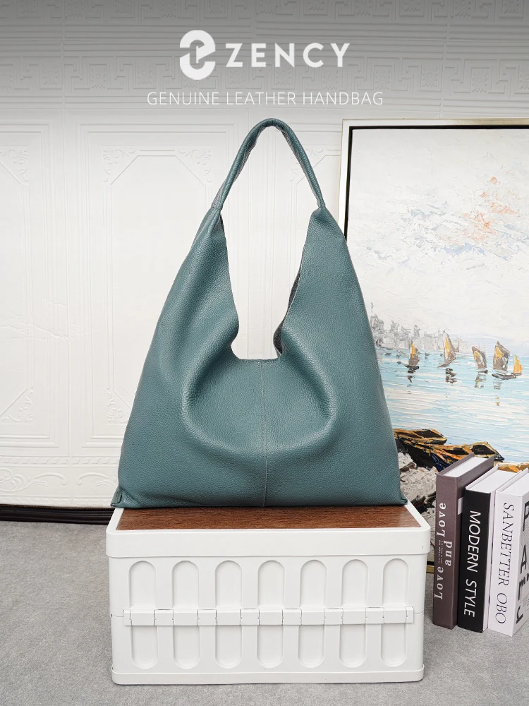Zency Soft Genuine Leather Women's Big Tote Bag Handbag Large Capacity Shopper Bag 2026 New Women Luxury Bag SolidColor Shoulder