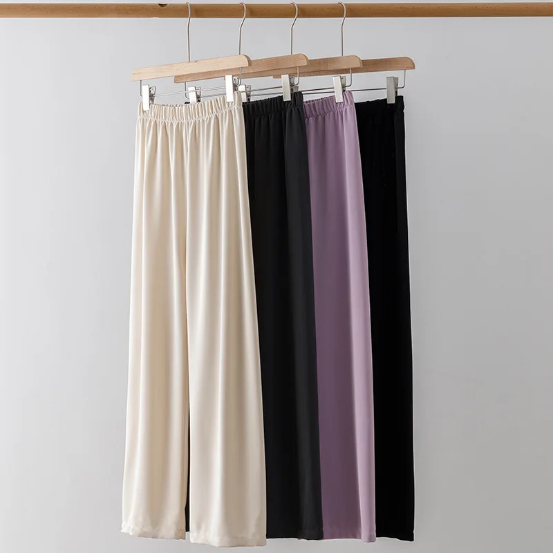 

Summer Thin Outwear Casual for Women with Ice Silk Drop Wide Legged Pants HighWaist Slim Rubber Bands High Elastic Straight Leg