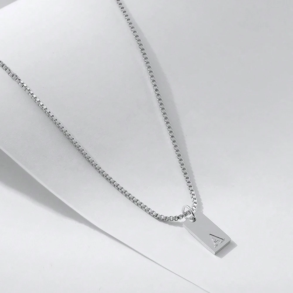 Simple Style Choker Women Stainless Steel Pendant Necklace Silvery Initial Letter Pendants Box Chain Women\'s Jewelry One Piece