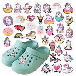 34pcs/set Cartoon Unicorn Doughnut PVC Buckle Fit Wristbands DIY shoe Charms Decorations Hole Kids Shoes Ornaments