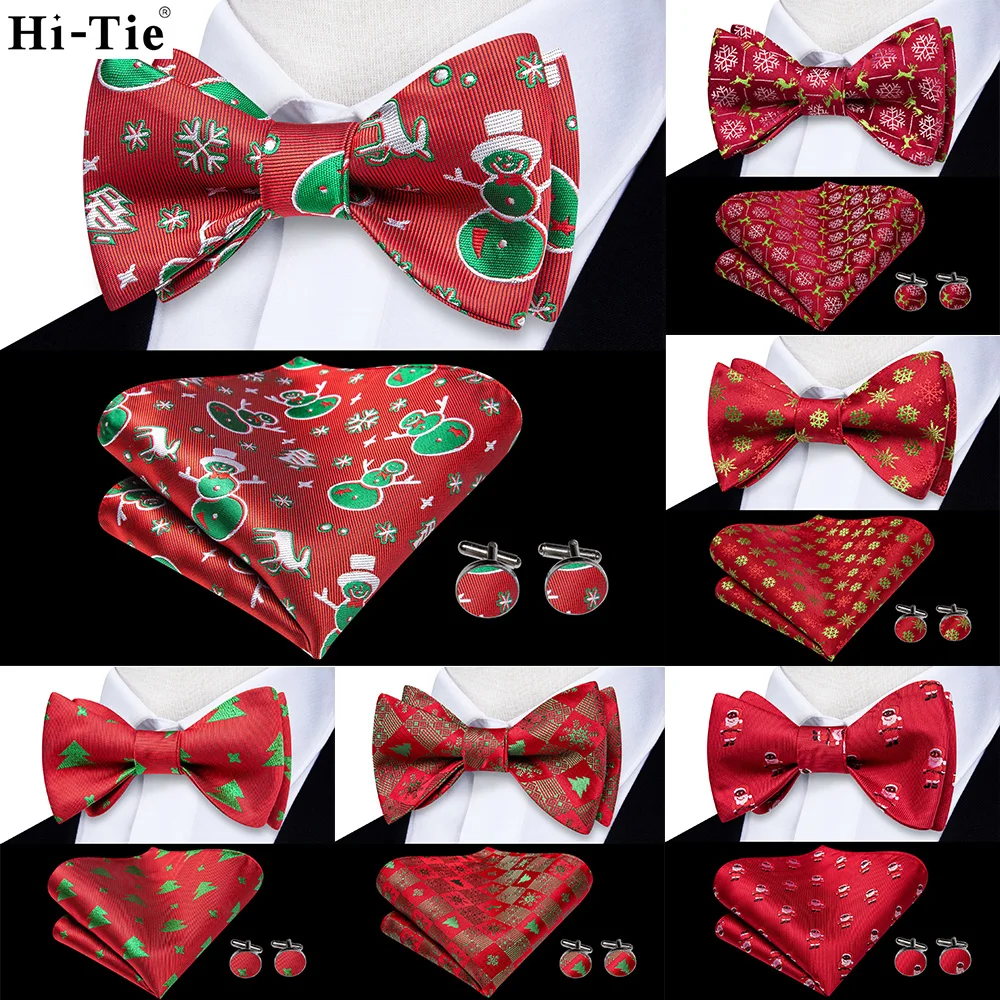 

Hi-Tie Red Green Christmas Mens Bowtie Xmas Yule Adjustable Self Bow Tie Pocket Square Cufflinks Festive Season Knot Butterfly