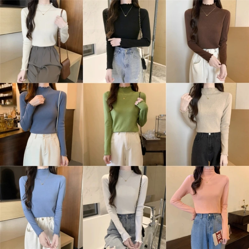 

2023 Turtleneck Sweater Women Fashion New Stretch Tops Women Candy Color Knitted Pullovers Long Sleeve Bottoming Knitted Sweater