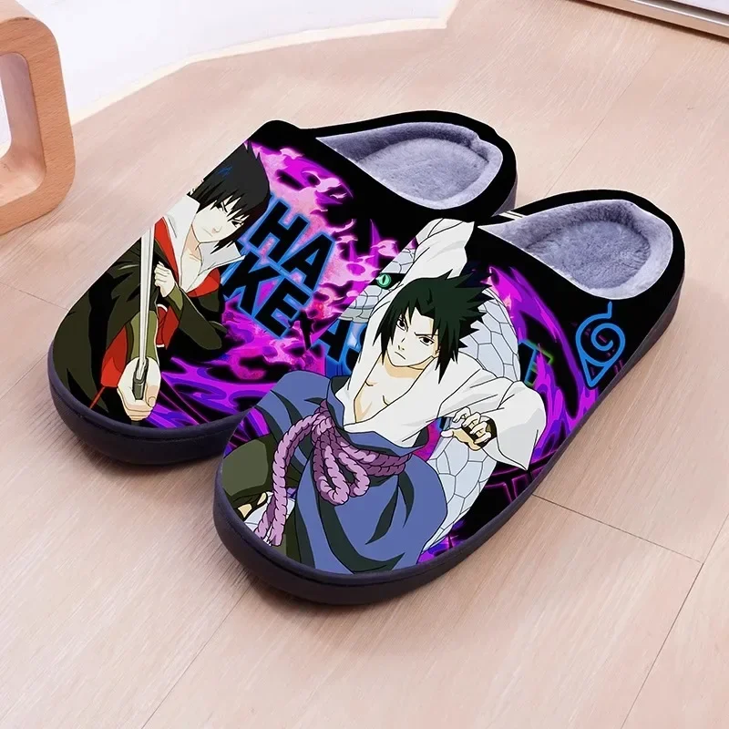 Anime Naruto Sasuke Warm Plush Cosplay Slippers Couple\'s Indoor Non-slip House Slides Men And Women Toe Wrap Home Cotton Shoes