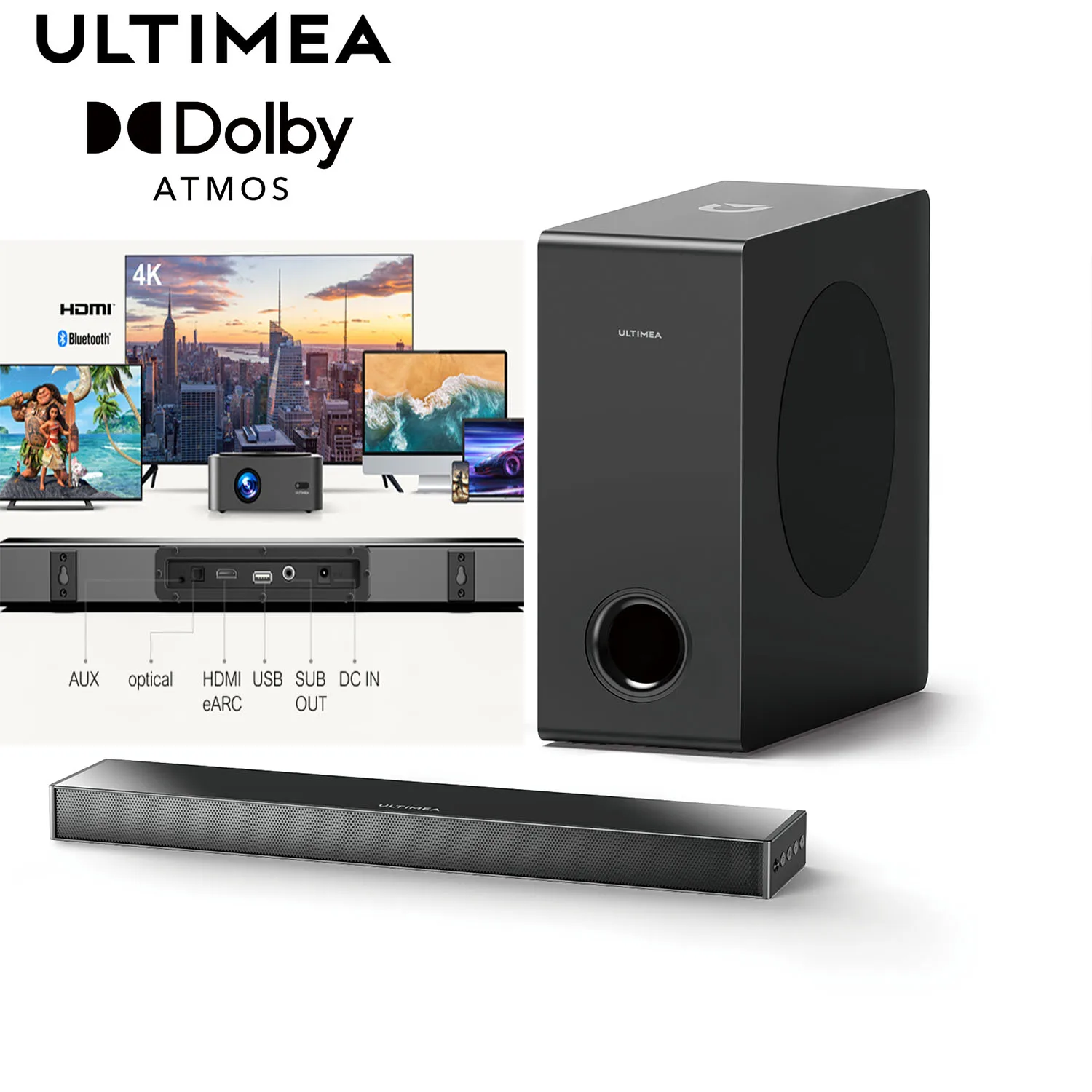 

ULTIMEA NOVA S50 2.1 Soundbar with Dolby Atmos,3D Surround Sound System with Subwoofer for TV,Home Theater Bluetooth Speakers