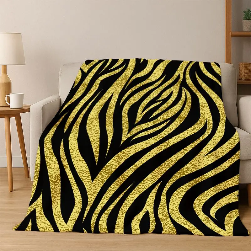 Black White Zebra Stripe Flannel Blanket Soft Warm Blanket Throw Blanket for Bedroom Living Room Bed Travel Camping Picnic Gift