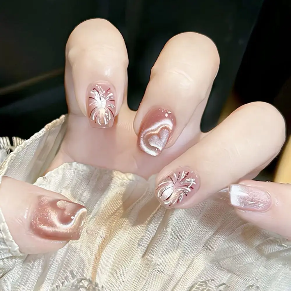 

30pcs Manicure Short Ballerina False Nails French Cat Eye Shining Slices Fake Nails Polka Dots Checkered Golden Nail Tips Women