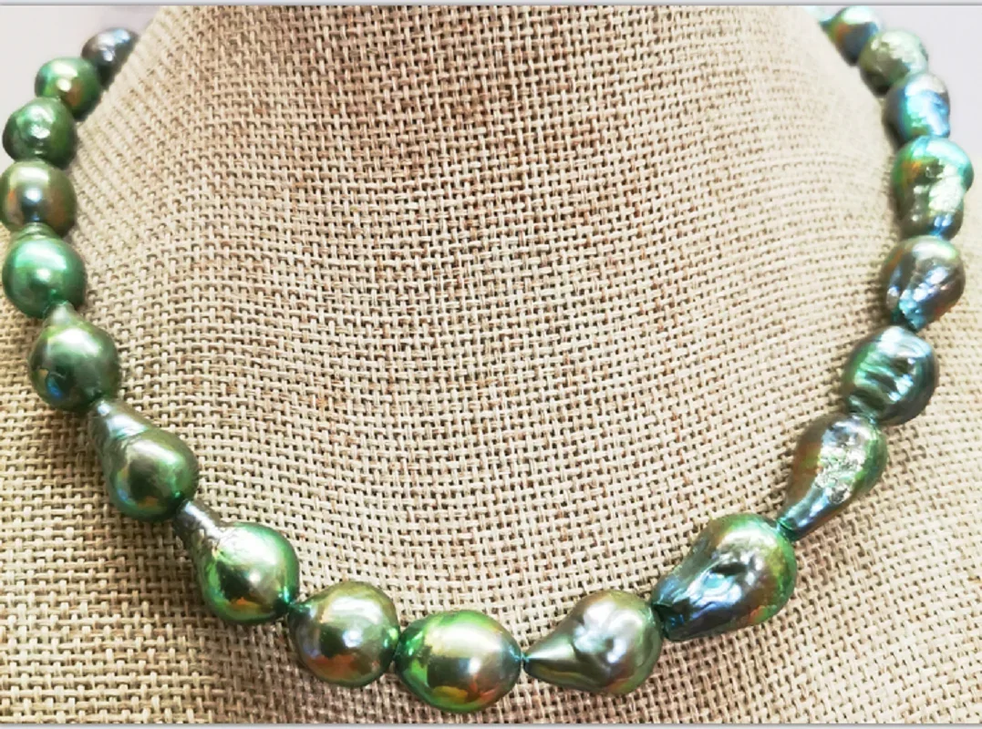 

Огромное ожерелье с жемчугом морского зеленого павлина 18 дюймов 10x13-13x19 мм для женщин и мужчин, подвески с жемчугом, стерлинговое серебро 925 пробы