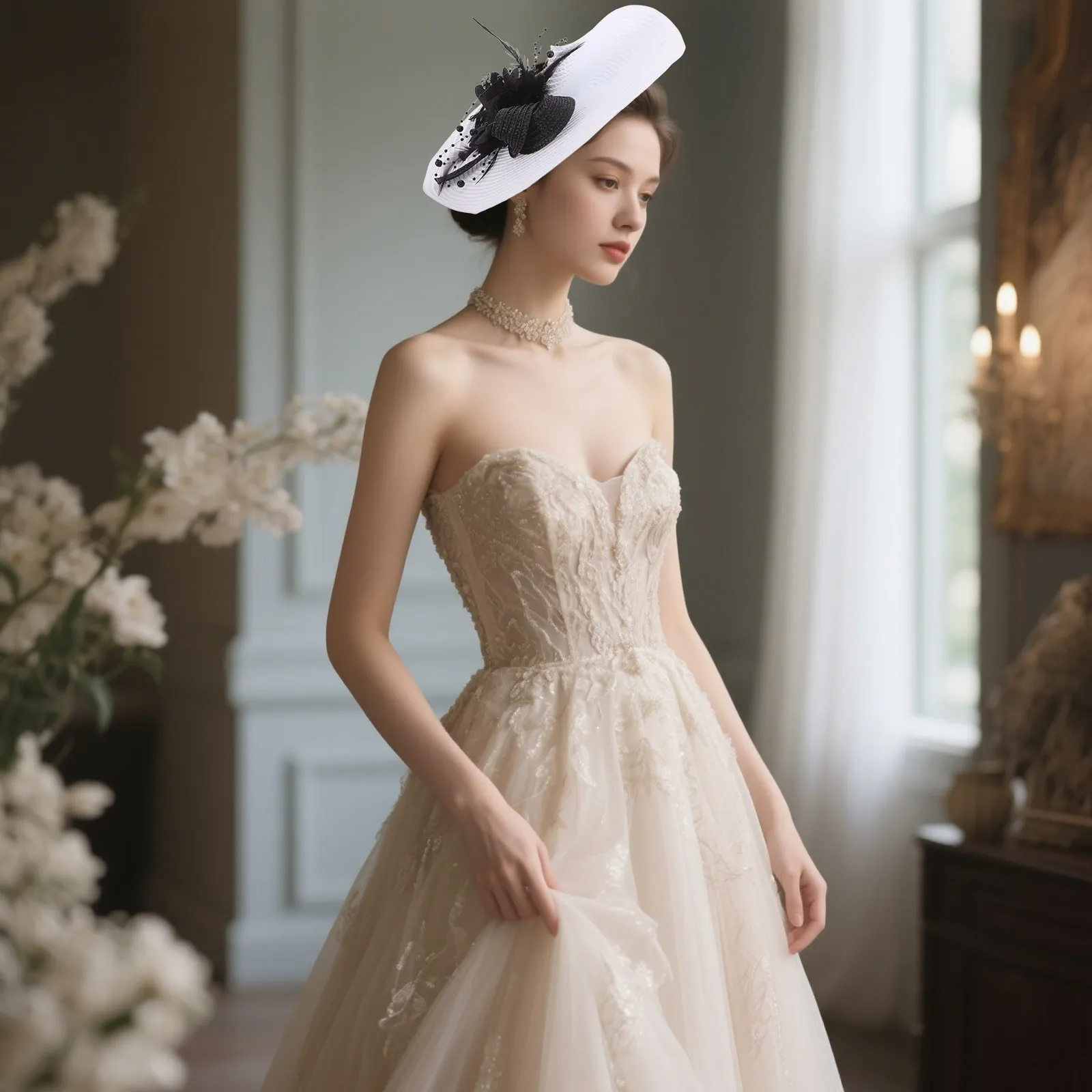 

Elegant Handcrafted Flower Fascinator Hat for Women Lightweight Plume Decorative Headdress for Wedding Tea Party Formal Events