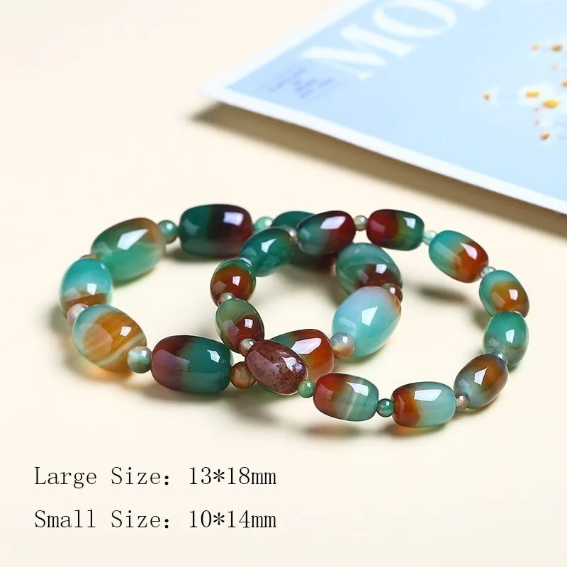 JD Natural Stone Colorful Green Peacock Agates Bracelet Women Elegant Drum Barrel Shape Jade Beads Bangles Jewelry Party Gifts
