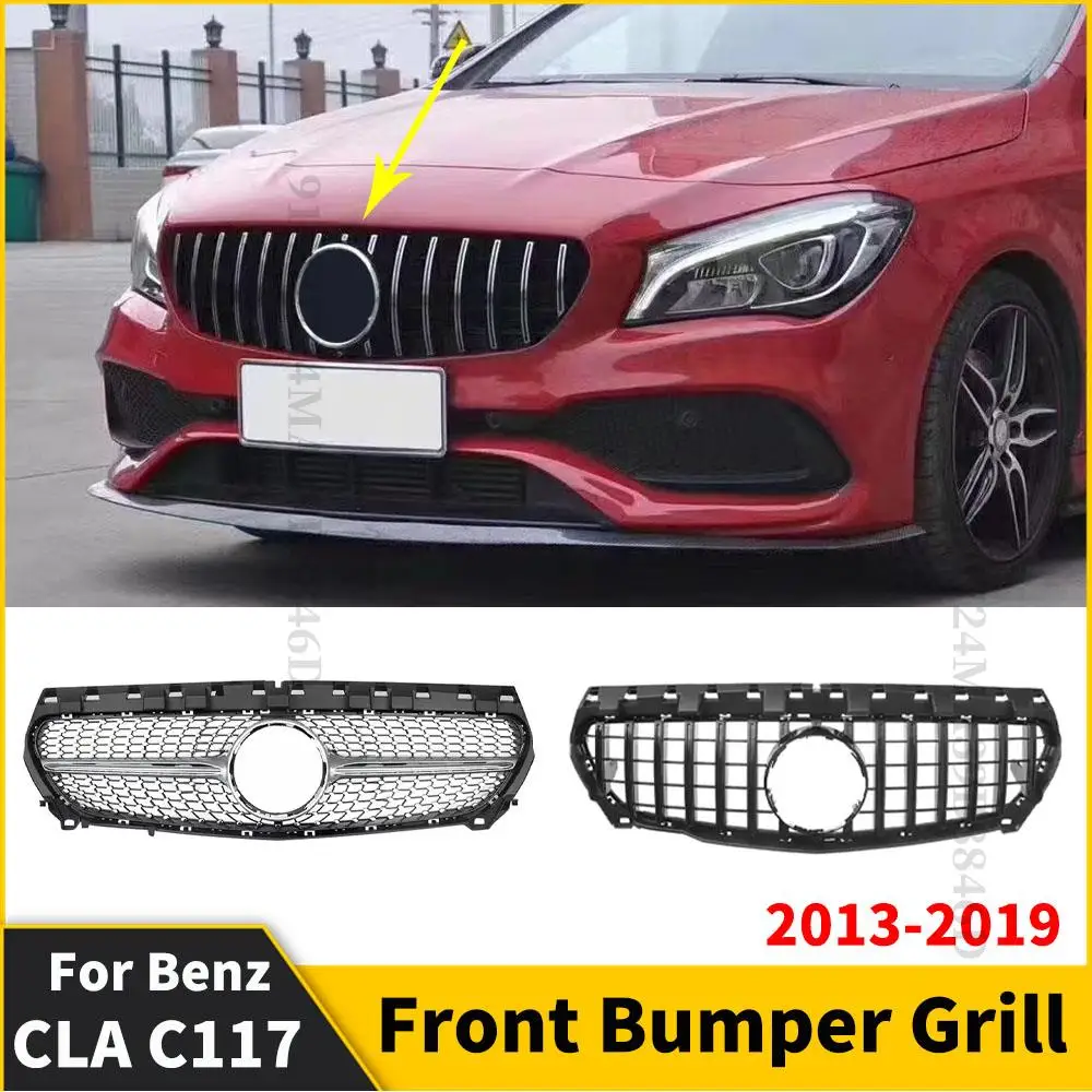 GT Diamond Front Inlet Bumper Grille Racing Hood Grill Mesh For Mercedes C117 W117 Benz CLA 2013-2019 180 220 200 260 Tuning Kit