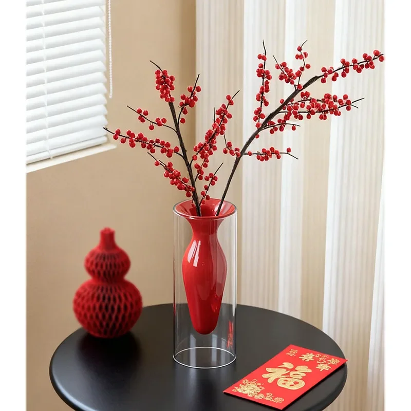 Modern Double-layer Transparent Glass Vase Desktop Ornament Artistic Unusual Shape Hydroponic Vase Floral Arrangement Decoration