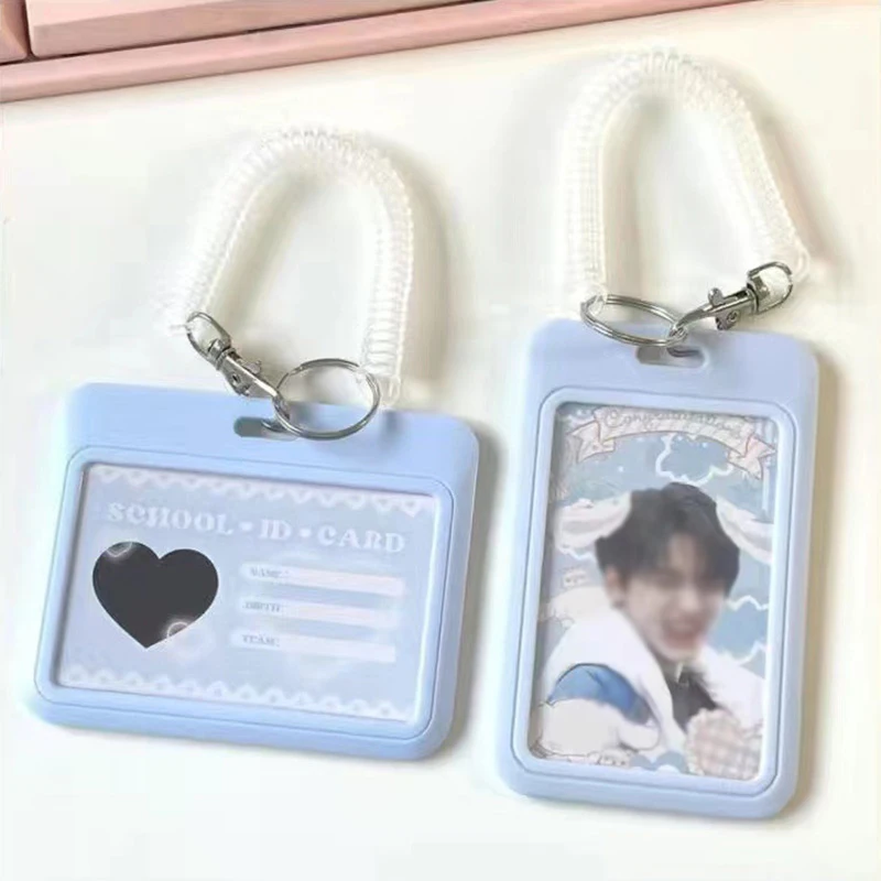 INS Milk Blue Photocard Holder Credit ID Bank Card Photo Display Holder Idol Postcard Card Protective Case with Pendant