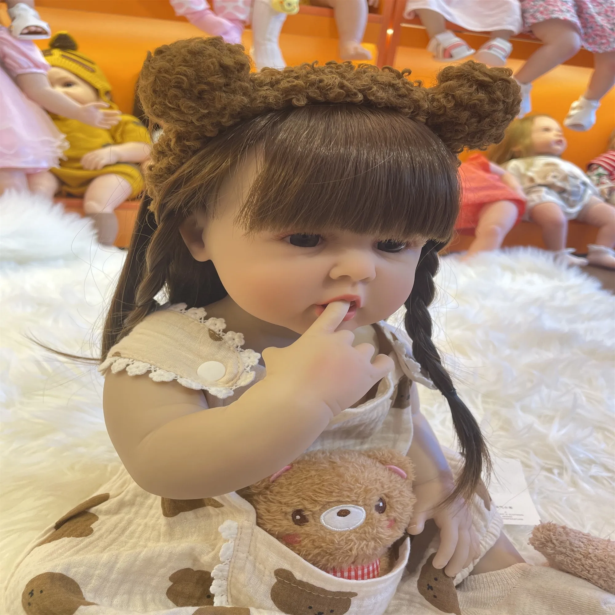 Reborn Baby Brown Hair Girl Doll Toy 55 CM 22 Inch Full Silicone Body Lifelike Realistic Princess Toddler  Bebe