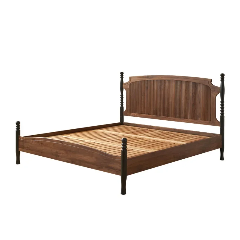 Nordamerikanisches Schwarznuss-Doppelbett Modernes Schlichtes Schlafzimmer Vintage Massivholz Queensize-Bett