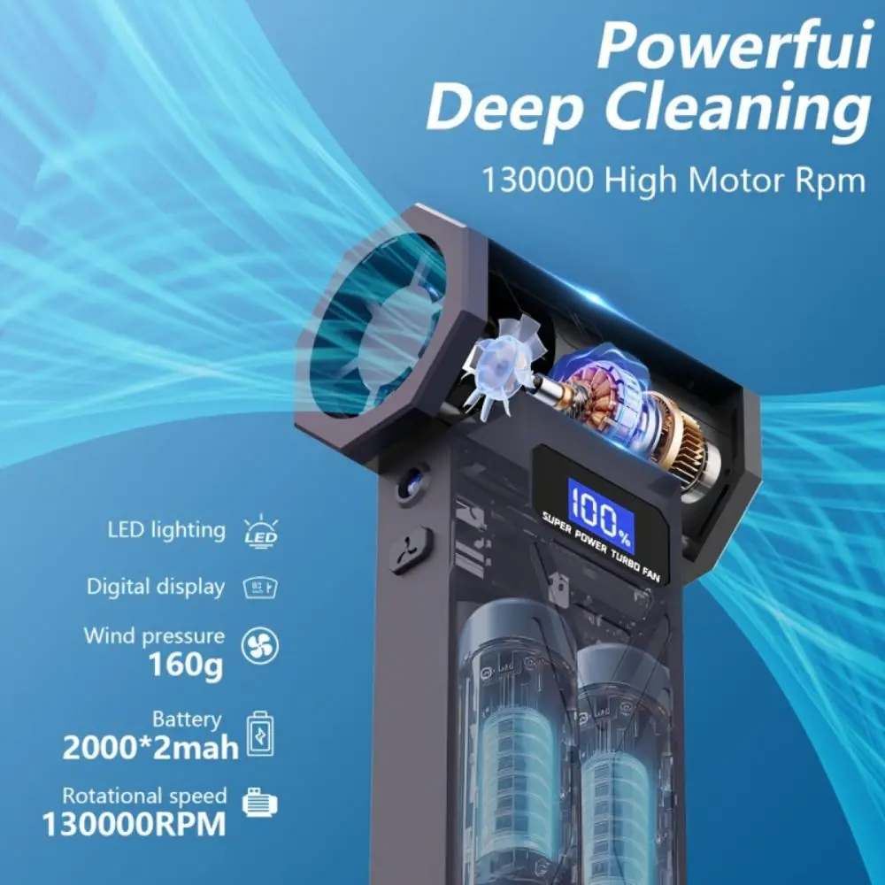 محرك بدون فرش، منفاخ غبار قوي، شاشة رقمية مع ضوء LED، مروحة توربو عنيفة محمولة، سرعة قابلة للتعديل عالية السرعة