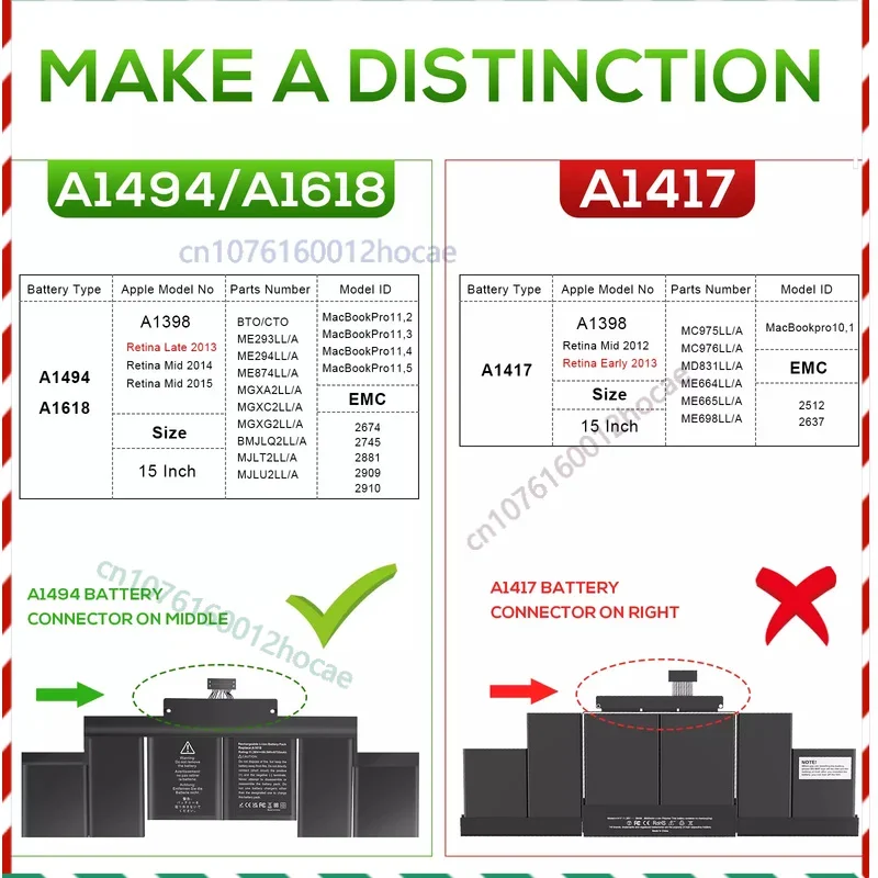 

Аккумулятор A1618 для MacBook Pro 15 дюймов Retina A1398, конец 2013 г., середина, начало середины 2015 г.