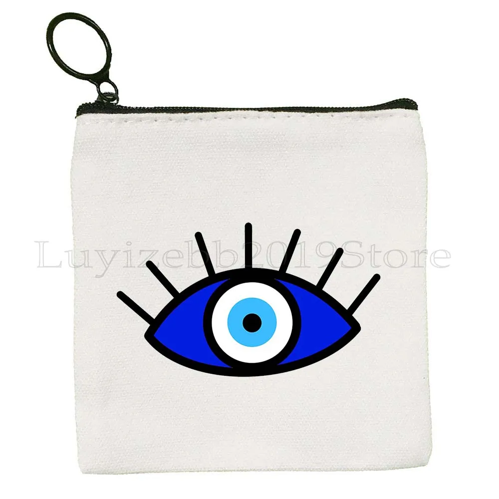 Colorful Blue Evil Eye Charm Nazar Amulet Love Heart GREECE Boho Mandala Canvas Coin Purse Key Case Bag Card Wallet Zipper Pouch