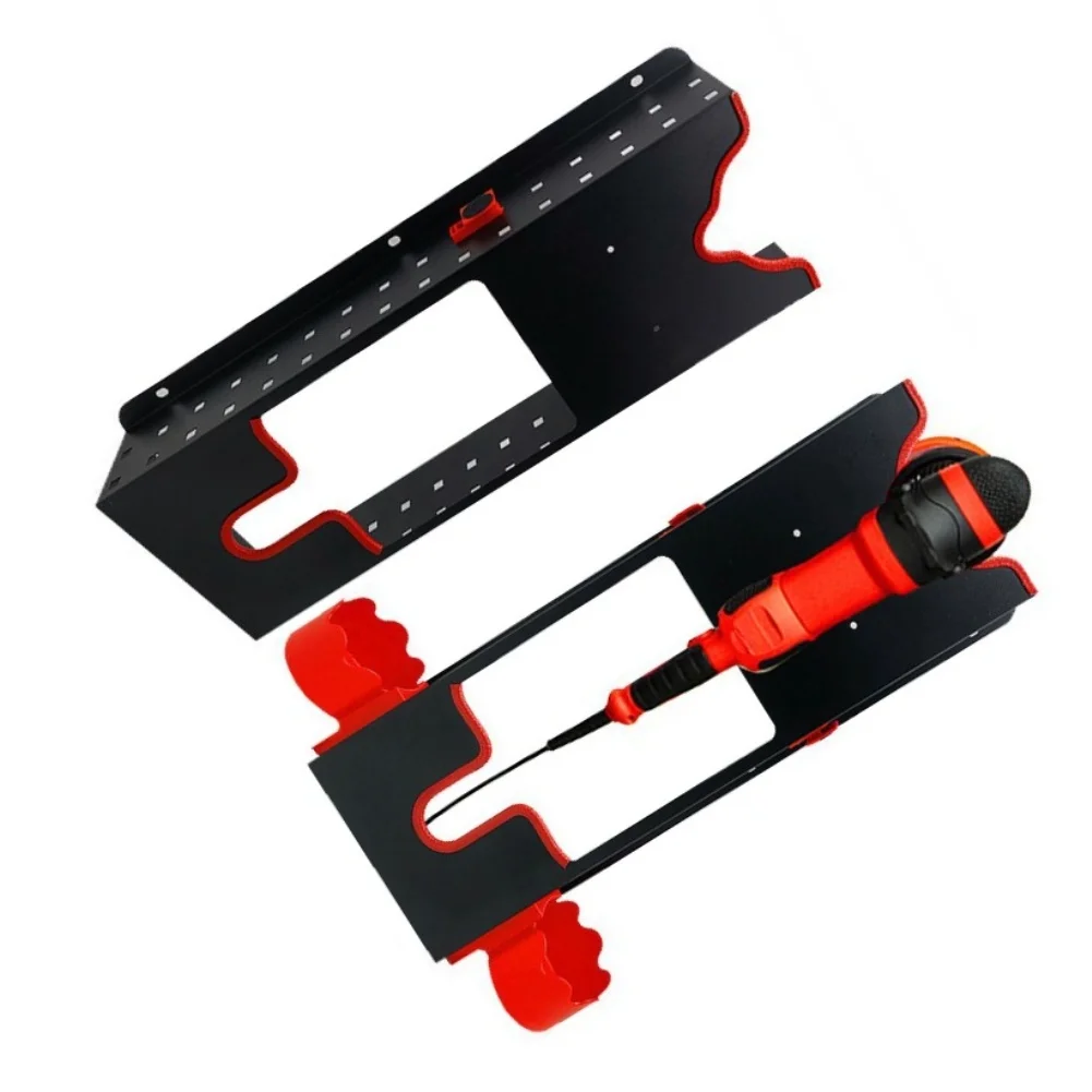 Wall Mount Polisher Rack for Automotive Detailing Stations with Two Bottle Holders and Reliable Mounting Design