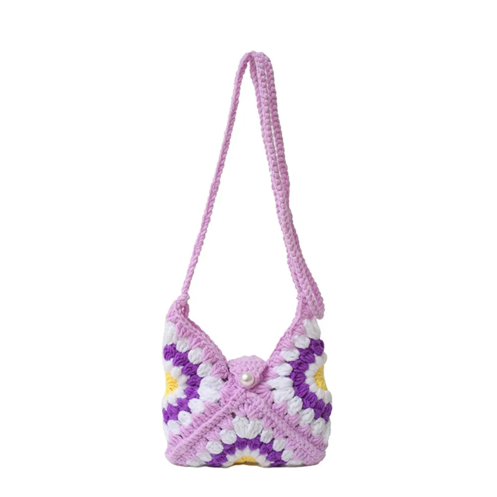

Vintage Shoulder Bag Crochet Flower Knitted Bag Sunflower Hollowed Out Weave Bag Bohemian Handbag Beach Bag Students