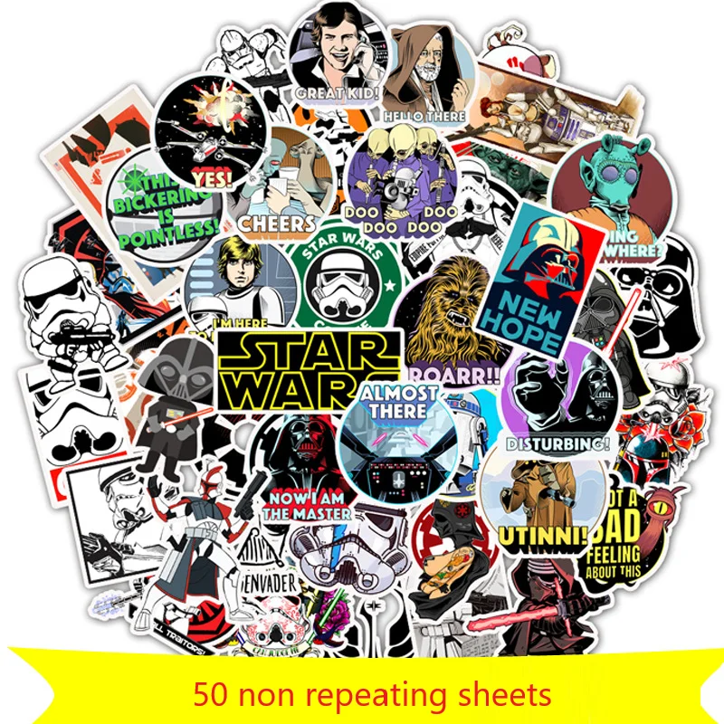 50pcs/set Cartoon Star Wars Mandalorians Yoda Graffiti Stickers Collage DIY Decoration Waterproof Sticker 3-6cm