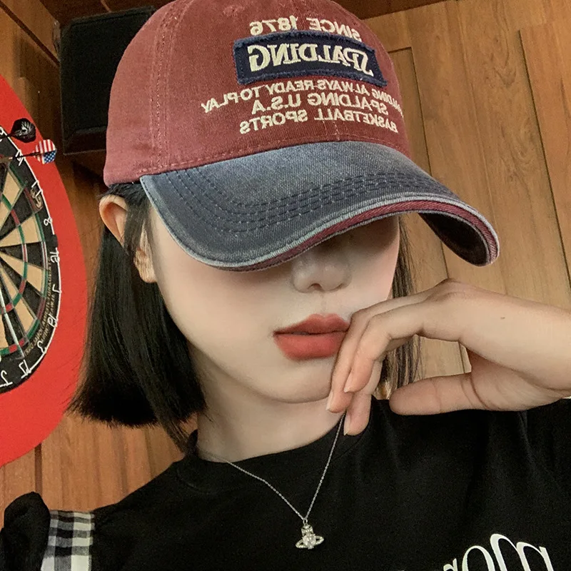 

Denim Patchwork Baseball Cap Broad Brim Deep Crown Big Head Face Slimming Adjustable Sun Hat Breathable Unisex Outdoor
