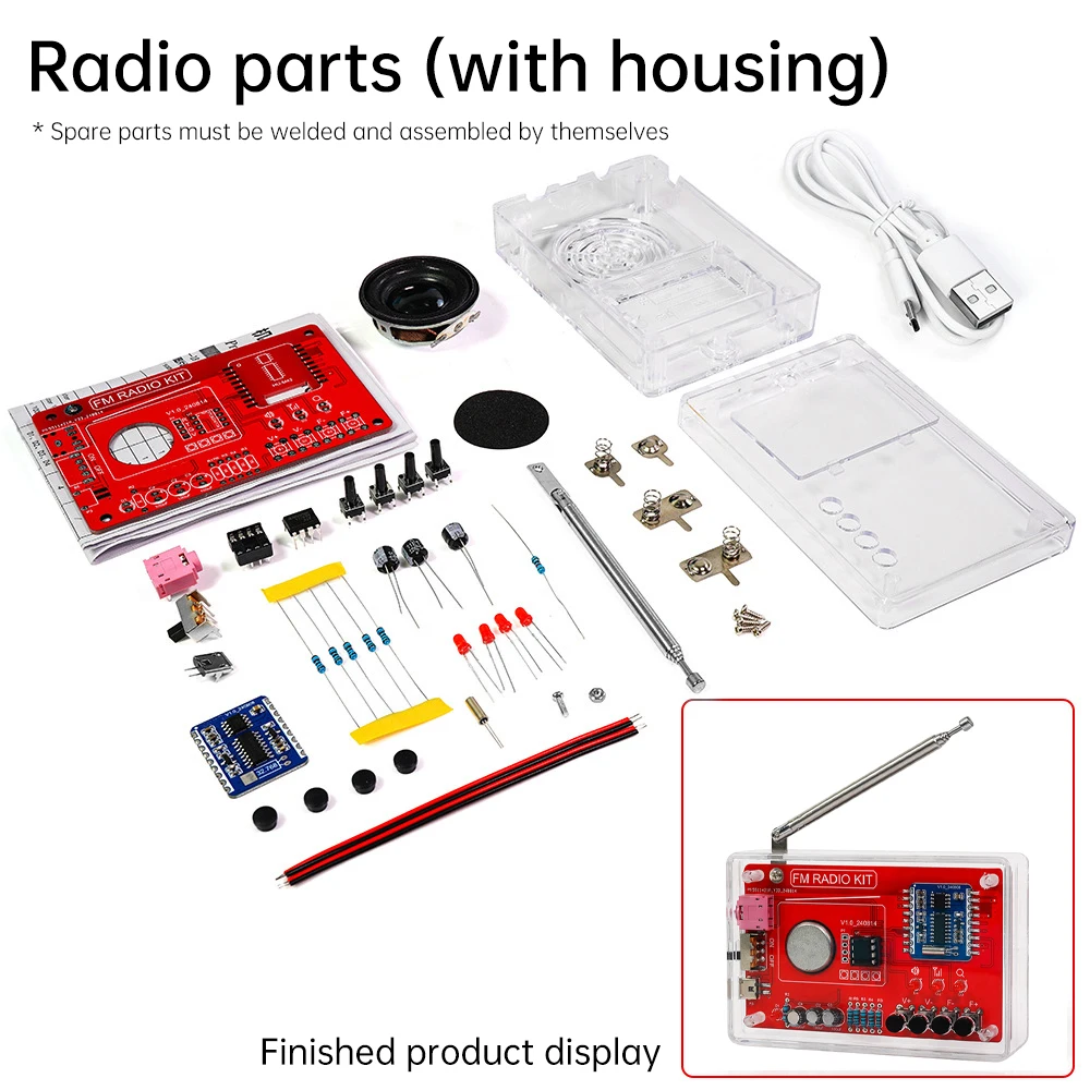 RDA5807 Simple DIY kit FM Radio 87-108MHZ Welding Practice Parts  Micro-USB Automatic Search/Storage/Power off Memory Function