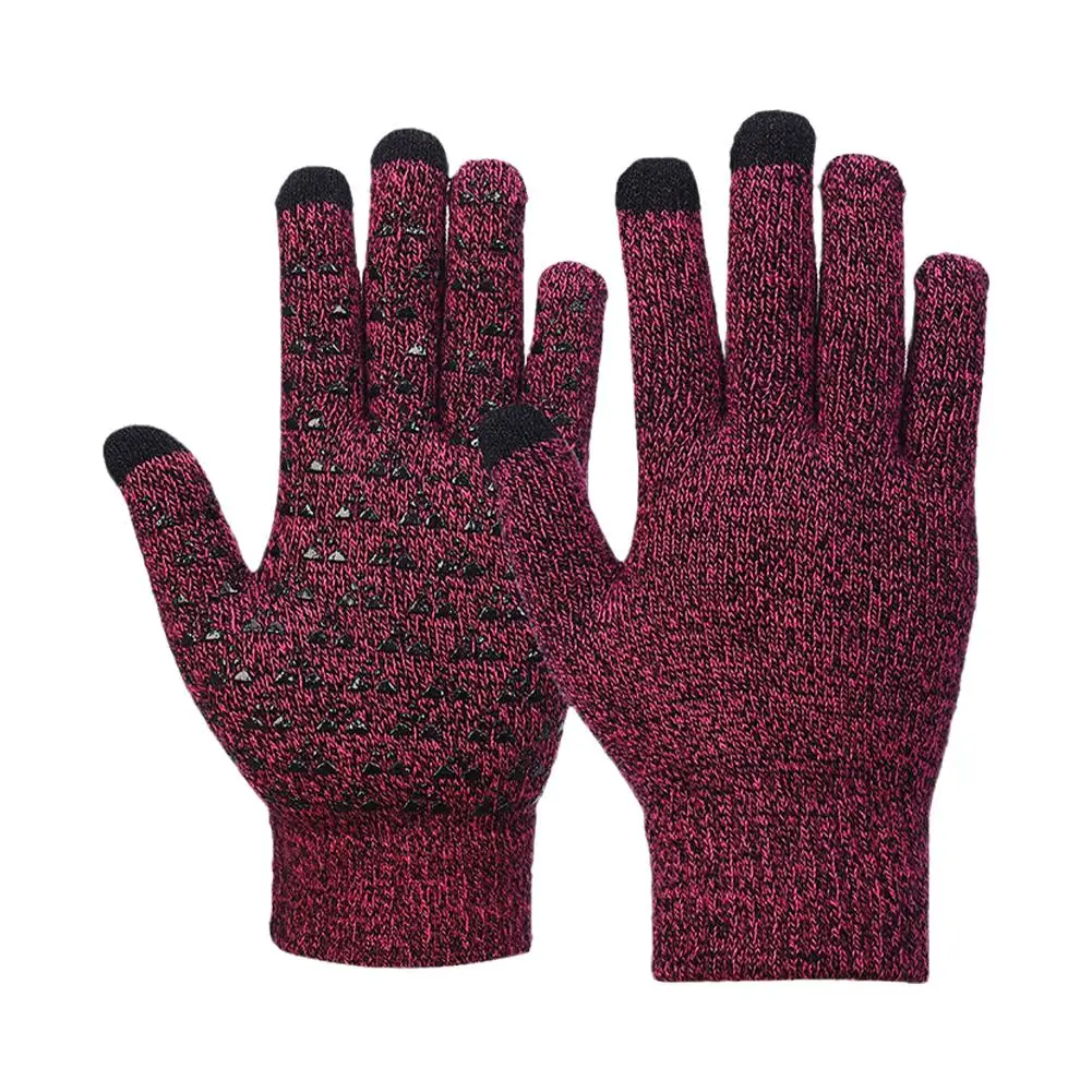 1 Pairs Winter Warm Texting Gloves for Women Men Knit Gloves Touchscreen Anti-Slip Thermal Soft Lining Elastic Cuff Gloves W8V2